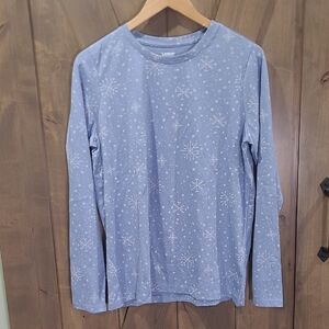 NWT Lands' End Light Blue Snowflake Long Sleeve Shirt M